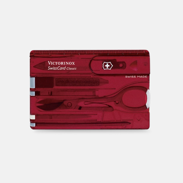 Transparent Rubinröd SwissCard Classic från Victorinox med reklamlogo