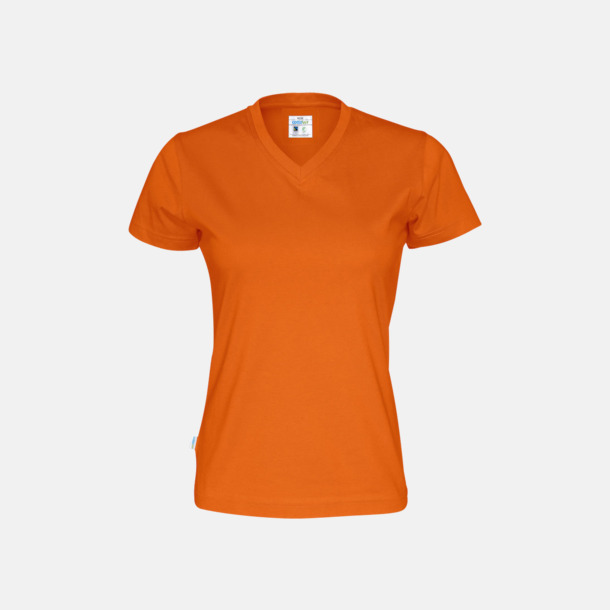 Orange (dam) Svanen- & Fairtrade-certifierade v-ringade t-shirts med reklamtryck