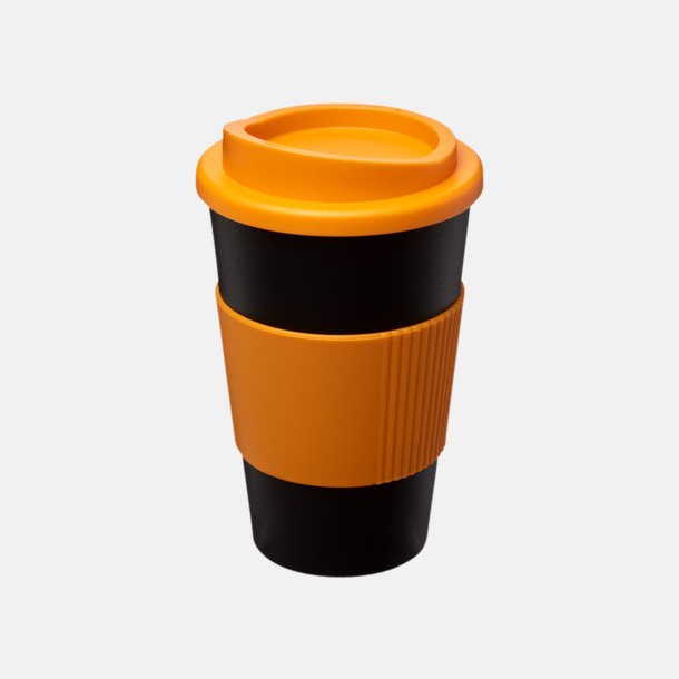 Svart/Orange (med grepp) Fina take away-muggar med reklamtryck