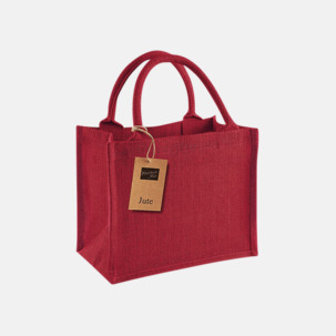 Små jutepåsar med reklamtryck