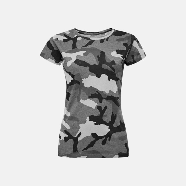 Grey Camo (dam) Kamouflagemönstrade t-shirts i herr- & dammodell med reklamtryck