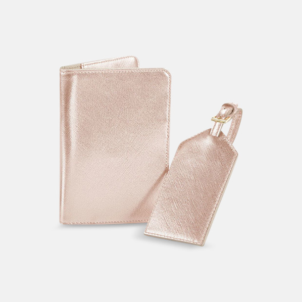 Rose Gold Passfodral & bagagebricka i konstläder med reklamtryck