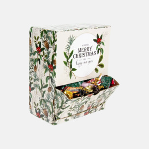 Julmönstrade godisautomater med inslaget godis - med reklamtryck