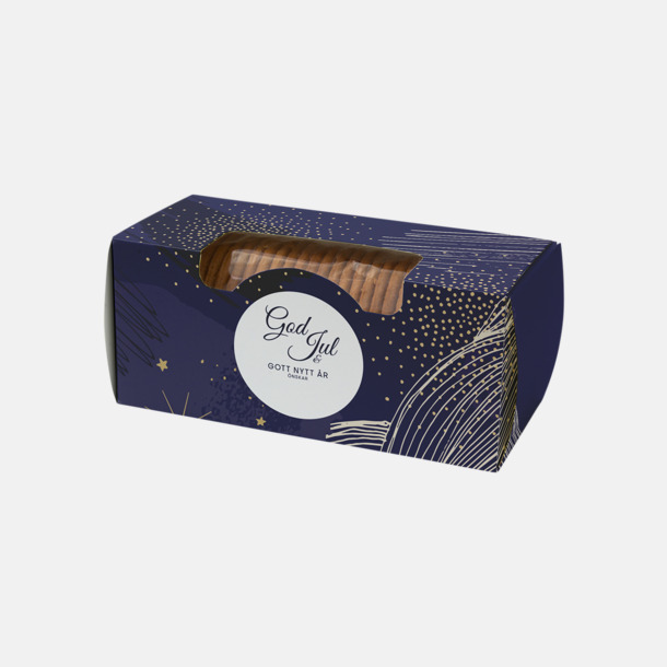 Blått standardmotiv Pepparkakor i ask med eget reklamtryck